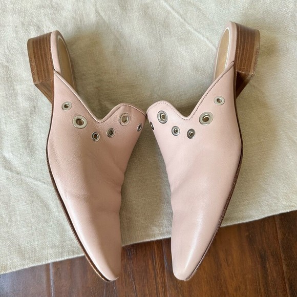 RAG & BONE Luis Lambskin Leather Mules with Grommets in Nude Pink - Picture 7 of 13